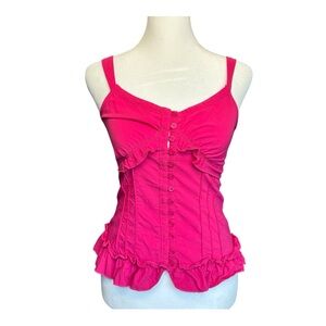 Pink Ruffle 2000s Button Up Corset Y2K Preppy Summer Women's Small Tank Top